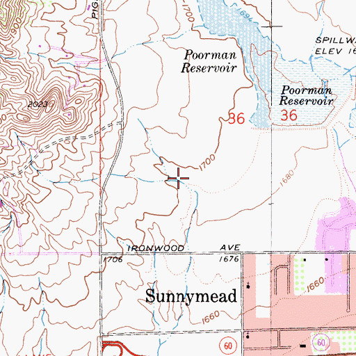 Topographic Map of Honey Hollow Elementary School, CA