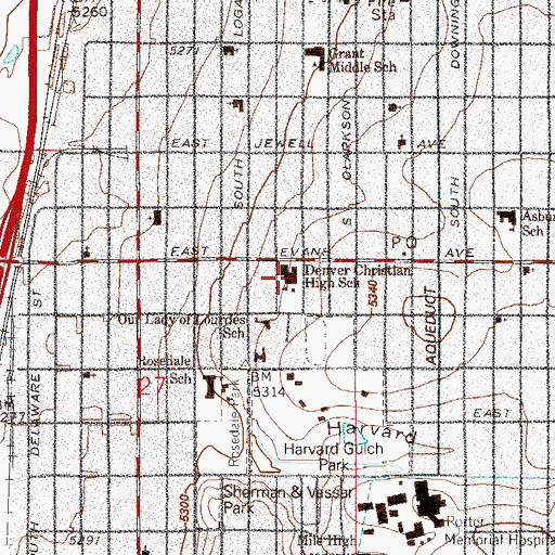 Topographic Map of The Denver Waldorf School, CO