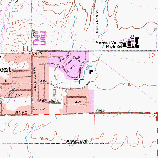 Topographic Map of Moreno Valley Golf Course, CA