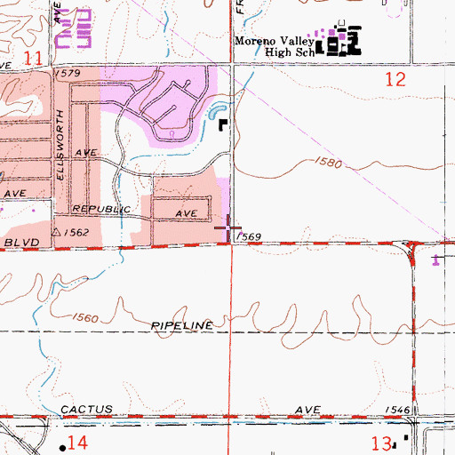 Topographic Map of Plaza del Sol Shopping Center, CA