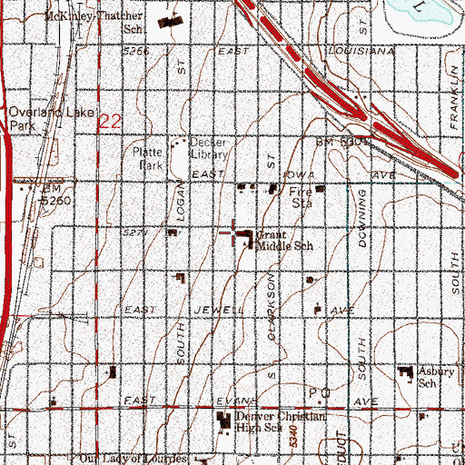 Topographic Map of Grant Beacon Middle School, CO