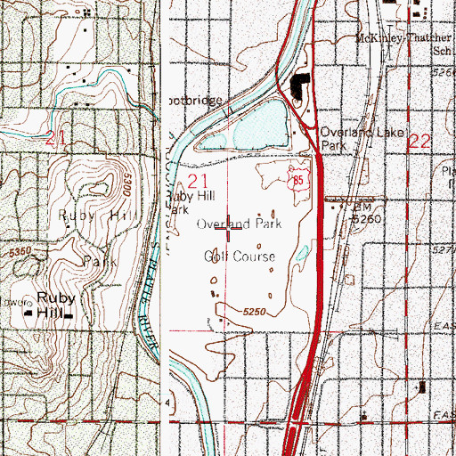 Topographic Map of Overland Park Municipal Golf Course, CO