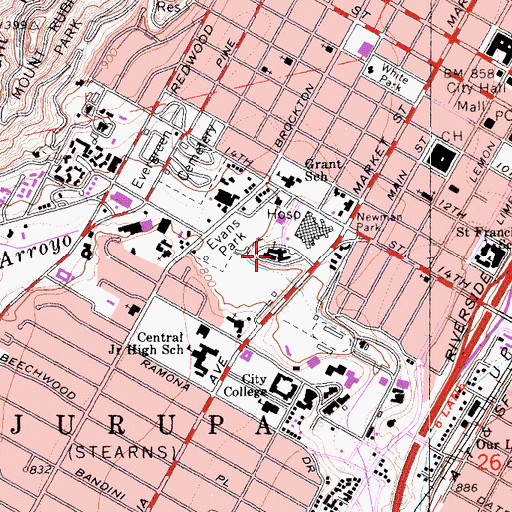 Topographic Map of All Saints Episcopal Church, CA