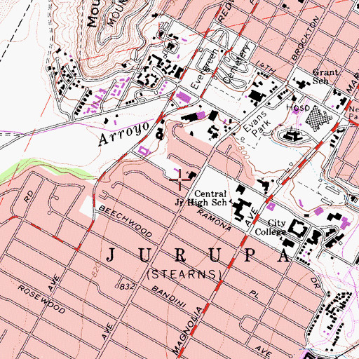 Topographic Map of First United Methodist Church, CA
