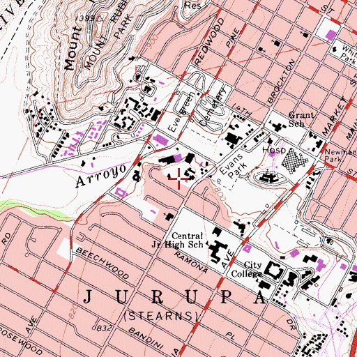 Topographic Map of Inland Mission Church, CA