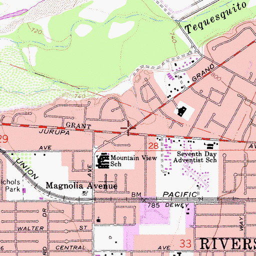 Topographic Map of Jurupa Grand Center Shopping Center, CA