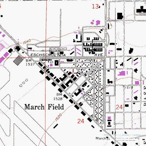 Topographic Map of March Air Force Base Chapel, CA