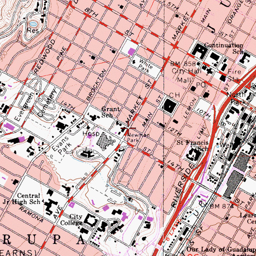 Topographic Map of Riverside Chamber of Commerce, CA