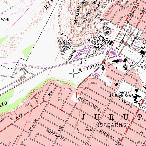Topographic Map of Tequesquito Arroyo Park, CA