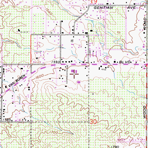 Topographic Map of Woodcrest Christian School, CA
