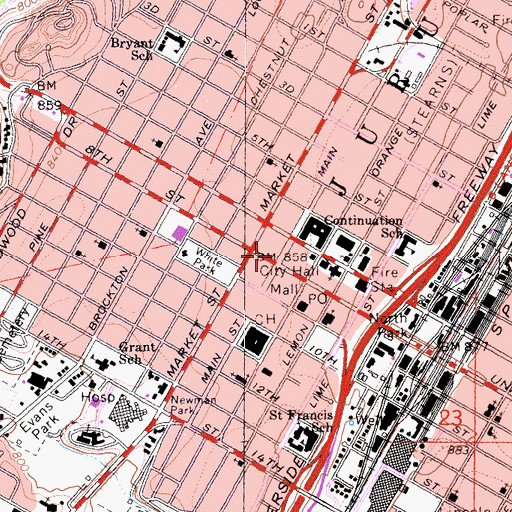 Topographic Map of Andrew Carnegie Library, CA