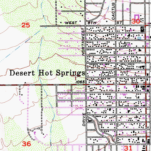 Topographic Map of Desert Hot Springs Branch Riverside City and County Public Library, CA