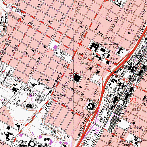 Topographic Map of Masonic Temple, CA