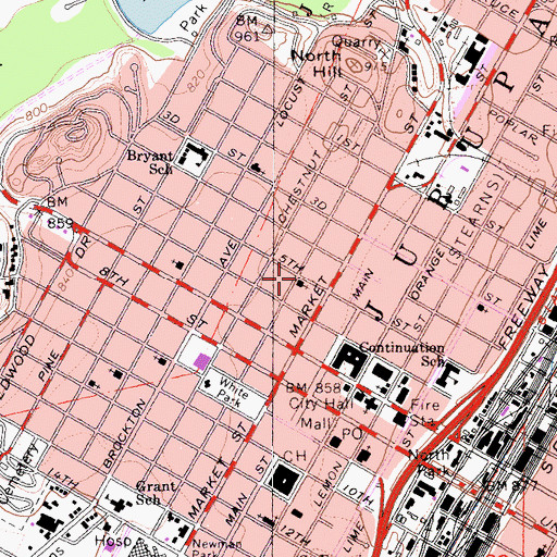 Topographic Map of Riverside First Assembly of God Church, CA