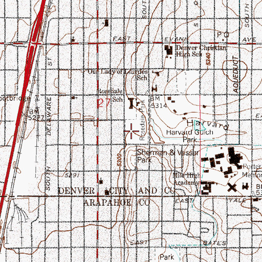 Topographic Map of Harvard Gulch, CO