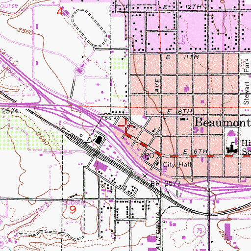 Topographic Map of Beaumont Foursquare Church, CA