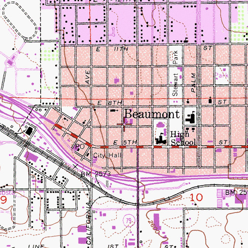 Topographic Map of Beaumont Plaza Shopping Center, CA