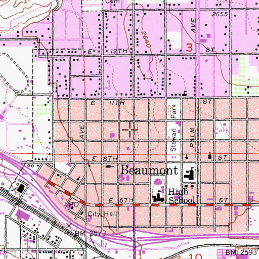 Topographic Map of Beaumont Post Office, CA