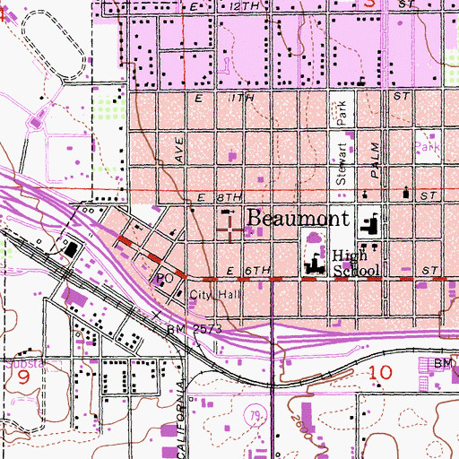 Topographic Map of Beaumont Presbyterian Church, CA