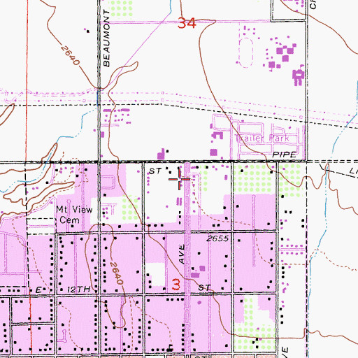 Topographic Map of Beaumont Seventh Day Adventist Church, CA