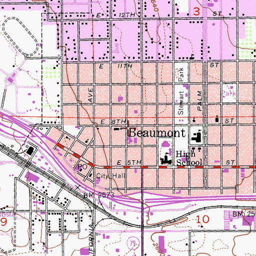 Topographic Map of Beaumont Towne Centre Shopping Center, CA