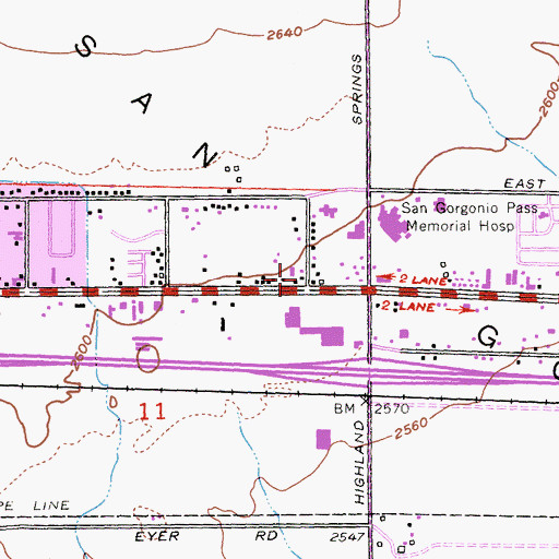 Topographic Map of California Department of Forestry and Fire Protection Station 20 Beaumont, CA
