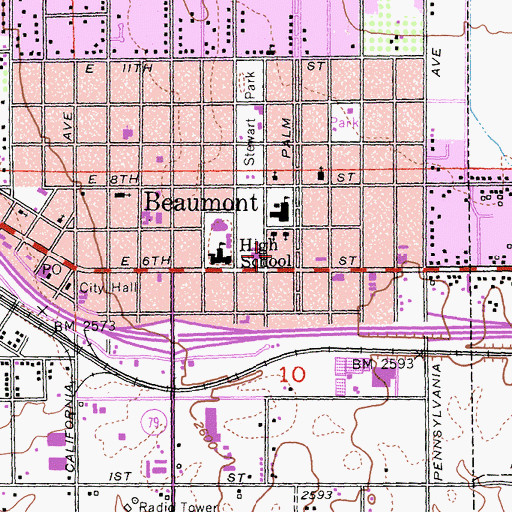 Topographic Map of Riverside County Fire Department Station 66 Beaumont City, CA
