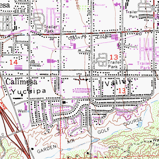 Topographic Map of First Baptist Church of Calimesa, CA