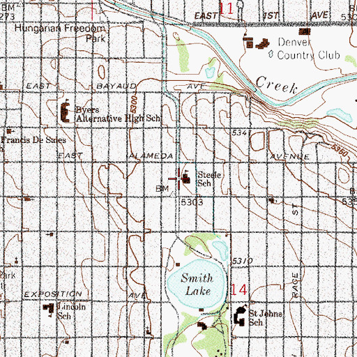 Topographic Map of Steele Elementary School, CO