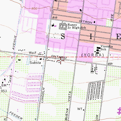 Topographic Map of Corona Evangelical Free Church, CA