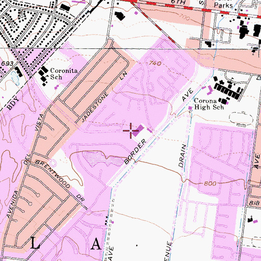 Topographic Map of Village Grove Plaza Shopping Center, CA