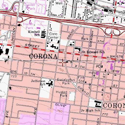 Topographic Map of West Grand Baptist Church, CA