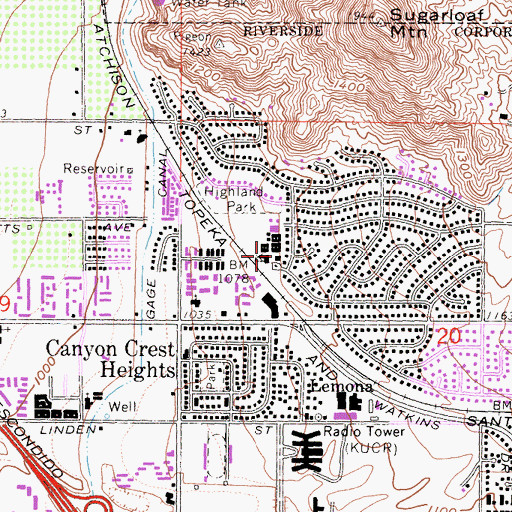 Topographic Map of Highland Elementary School, CA