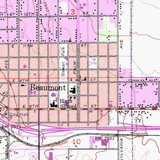 Topographic Map of Missionary Baptist Church of Beaumont, CA