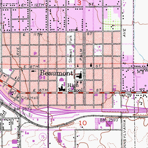 Topographic Map of Palm Elementary School, CA