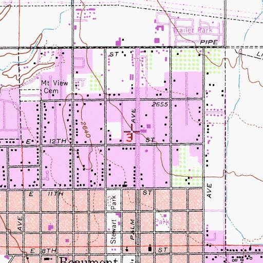 Topographic Map of San Gorgonio Catholic Church, CA