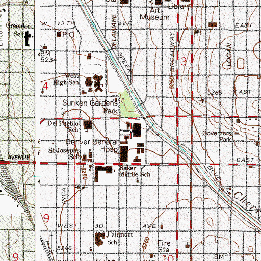 Topographic Map of Denver Health Medical Center, CO
