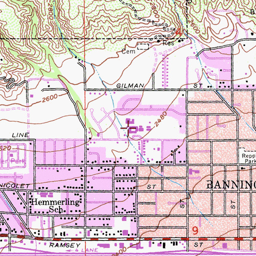 Topographic Map of Susan B Coombs Intermediate School, CA