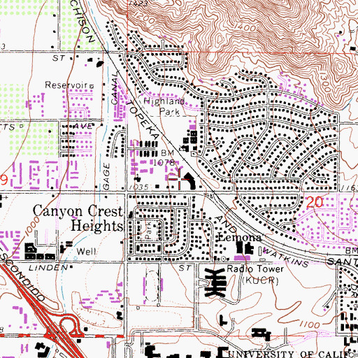Topographic Map of University Shopping Center, CA