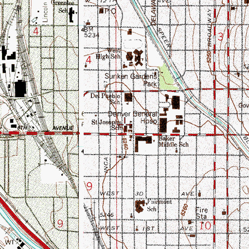 Topographic Map of Saint Joseph High School (historical), CO