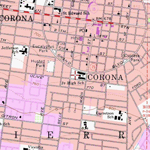 Topographic Map of Corona Fundamental Intermediate School, CA