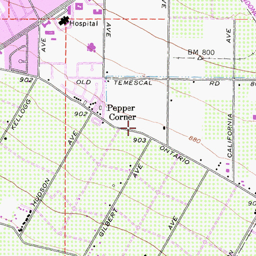 Topographic Map of Corona Heights Baptist Church, CA