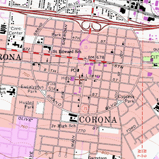 Topographic Map of Corona Public Library, CA