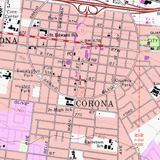 Topographic Map of Corona United Methodist Church, CA