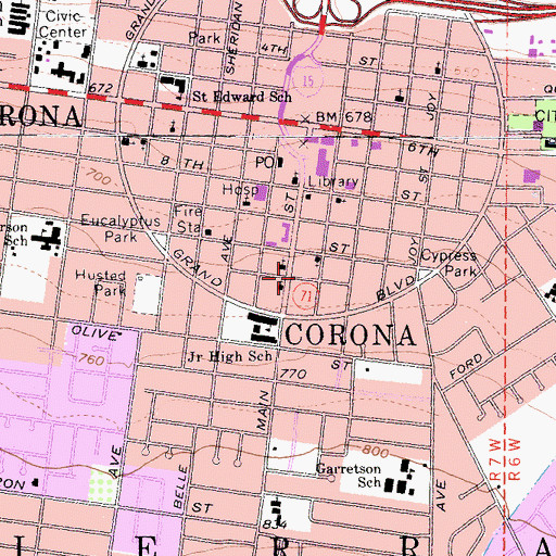 Topographic Map of First Church of Christ Scientist, CA