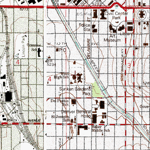 Topographic Map of West High School, CO