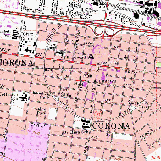 Topographic Map of Saint Johns Episcopal Church, CA