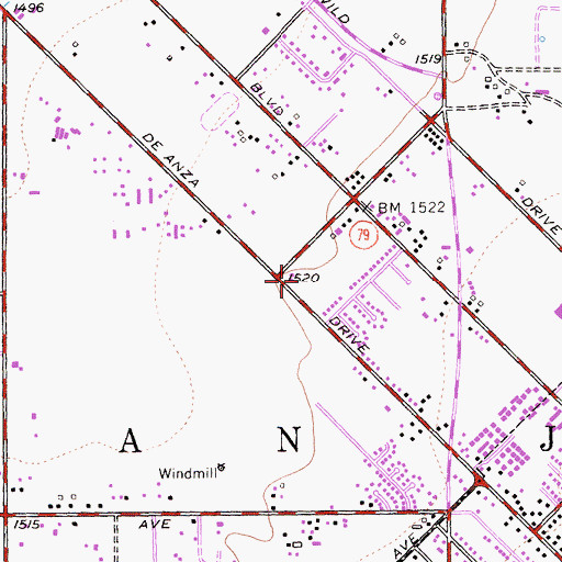 Topographic Map of De Anza Elementary School, CA