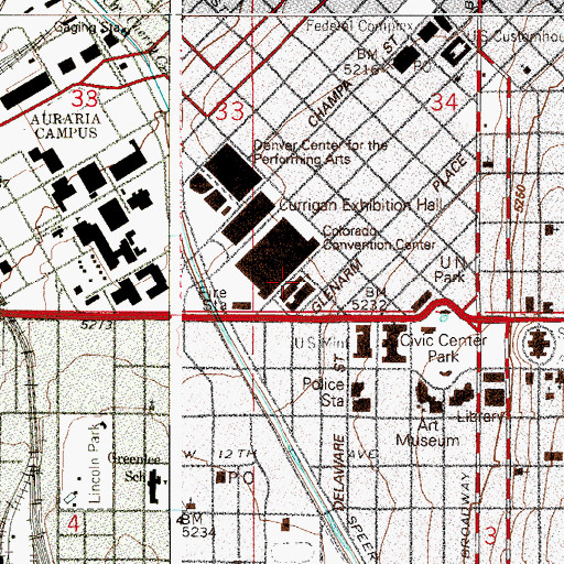 Topographic Map of Emily Griffith High School, CO