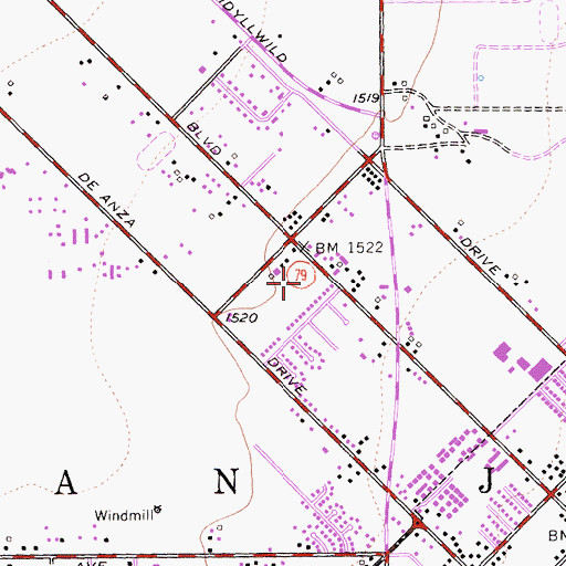 Topographic Map of Mountain View High School, CA